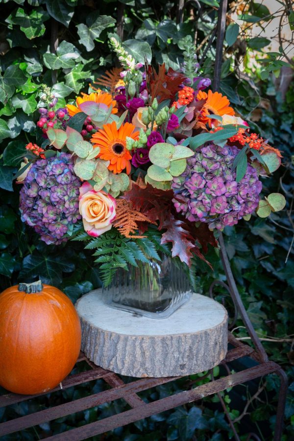 Orange And Deep Purple Autumnal Bouquet Outdoors