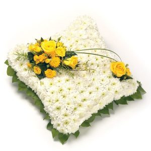 White and Yellow Chrysanthemum Based Cushion For Funeral