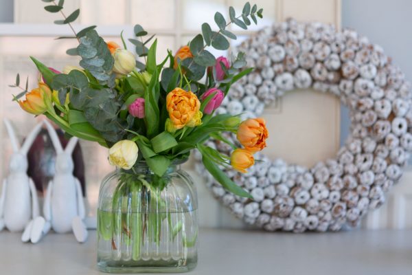 Colour Tulip Bouquet With Green Foliage
