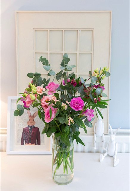Lilac, Pink And Cream Letterbox Flowers In Vase
