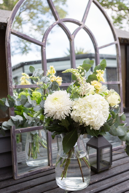 White Mixed Bouquet In a Glass Vase