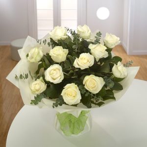 White Rose Bouquet With Green Foliage