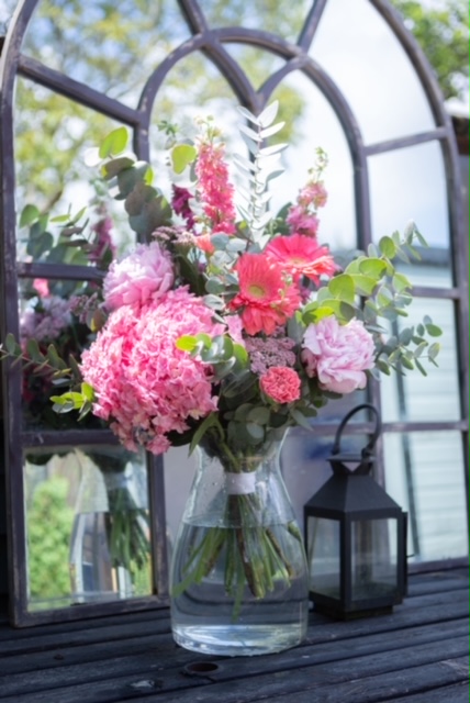 Rose Pink Bouquet In A Glass Vase