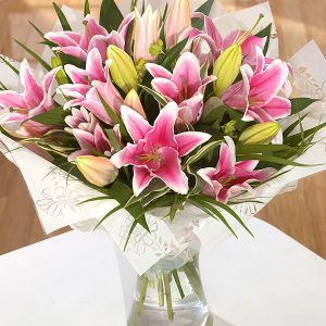 Beautiful Pink Bouquet Of Hand Tied Lillies