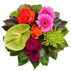 Vibrant Germini, Mums, Carnations And Cordyline Posy Bouquet